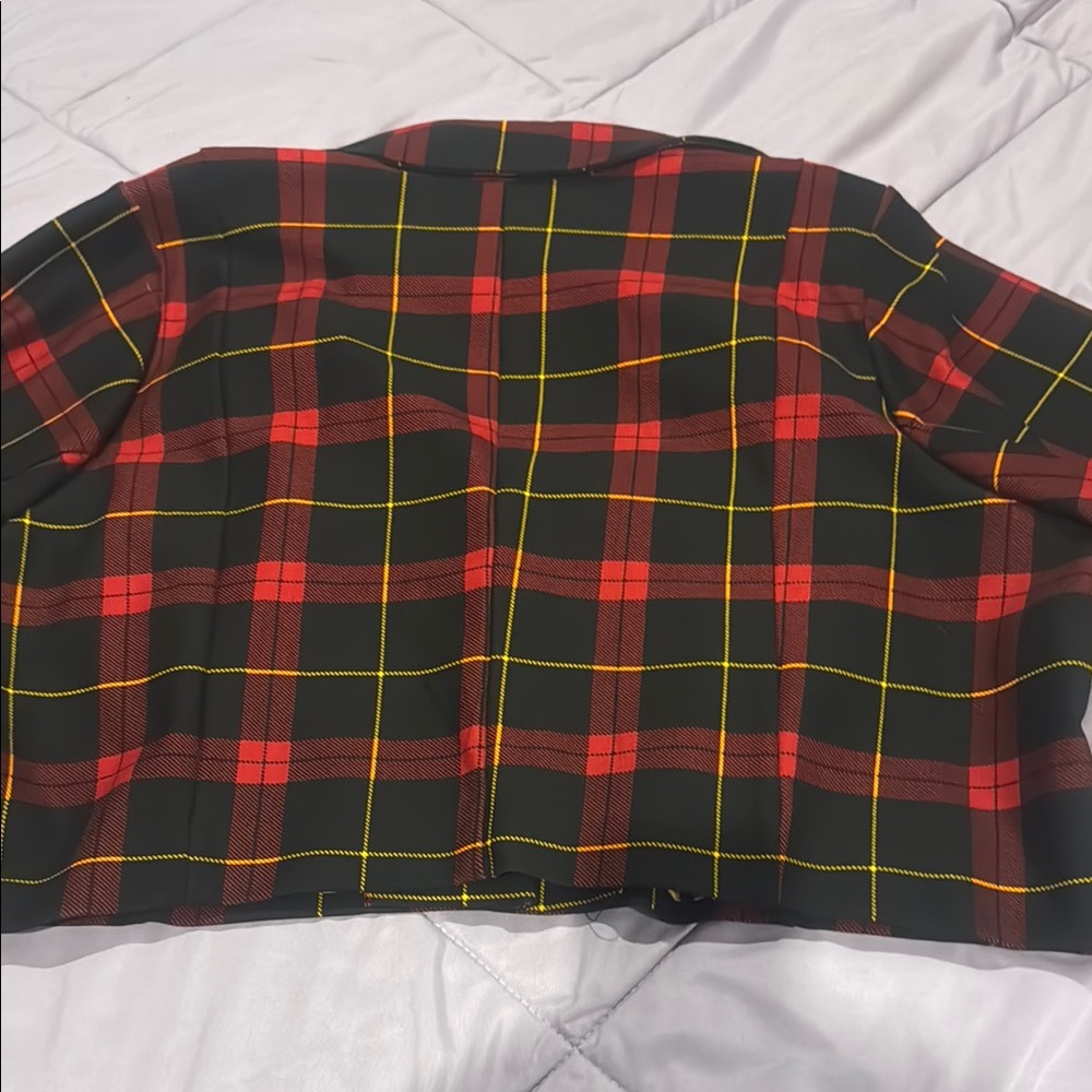 Torrid Betsey Johnson Red and Black Crop Plaid Blazer - Picture 6 of 6